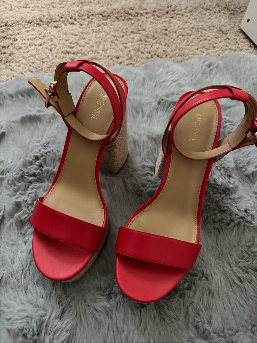 Michael Kors Red Woven-Platform Ankle Strap - Picture 2 of 3